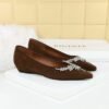BIGTREE 3683-H70 retro fashion single shoes rhinestone chain decorative pointed head shallow mouth suede wedge heel versatile low heel women's shoes