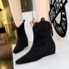 BIGTREE 6632-11 Retro Korean version inner height-increasing short women's boots pedicure and thin versatile suede rear zipper winter short boots