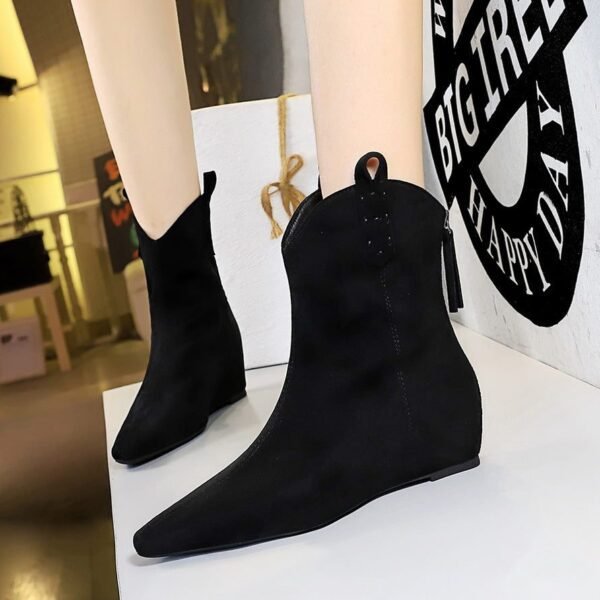 BIGTREE 6632-11 Retro Korean version inner height-increasing short women's boots pedicure and thin versatile suede rear zipper winter short boots