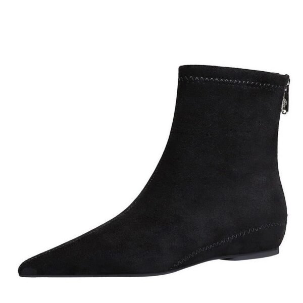 BIGTREE 6383-2 Korean version fashionable and simple low-heeled women's boots low-heeled wedge inner height increase pointed pedicure and thin suede short boots