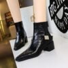 BIGTREE 578-13 Retro European and American style medium heel thick heel pointed metal buckle knight boots short boots winter fashion short boots