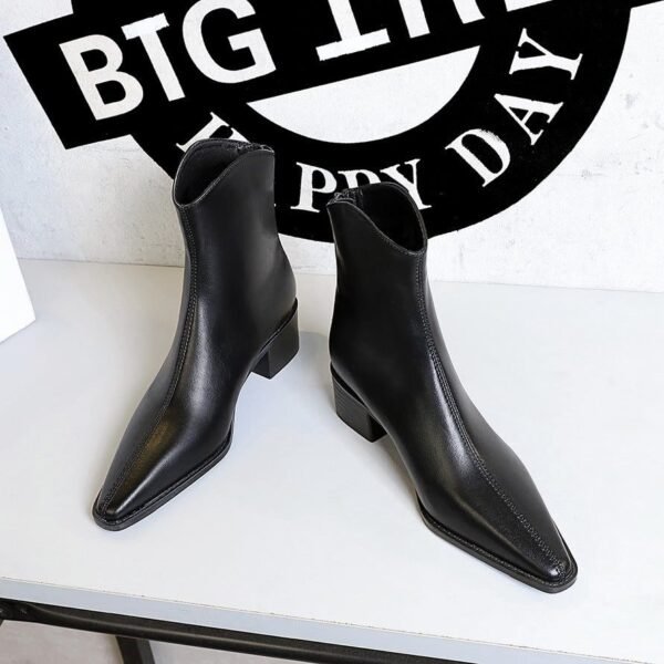 BIGTREE 578-2 European and American style retro simple thick heel medium heel versatile women's boots short boots pointed rear zipper winter short boots