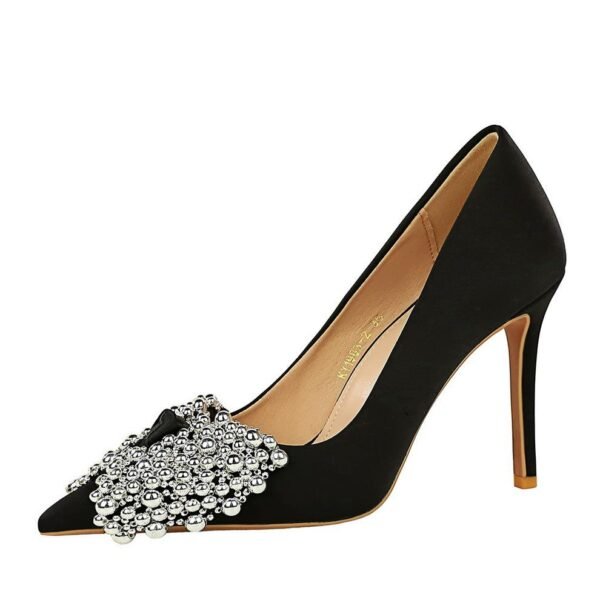 Product image BIGTREE 1983-H60 Korean version temperament bow shoes thin heel super high heel satin light luxury pointed head shallow mouth high heel shoes