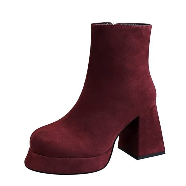 BIGTREE 7992-3 European and American fashion trend women's boots thick heel super high heel waterproof table round head side zipper winter suede short boots