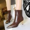 BIGTREE 319-11 European and American winter short boots thin heel super high heel women's boots short boots metal pointed iron head fashion short boots