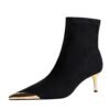 BIGTREE 319-A12 European and American style banquet light luxury women's boots thin pedicure short boots suede metal head winter short boots