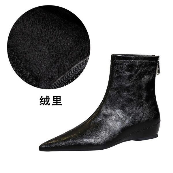 BIGTREE 6383-1 Retro women's boots are comfortable and low-heeled, with heel inner height increased, zipper, pedicure and thin, European and American versatile short boots