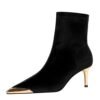 BIGTREE 319-A10 European and American style light luxury women's boots banquet short boots metal pointed pedicure thin Xishi velvet short boots
