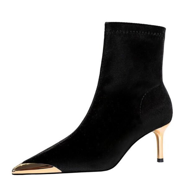 BIGTREE 319-A10 European and American style light luxury women's boots banquet short boots metal pointed pedicure thin Xishi velvet short boots