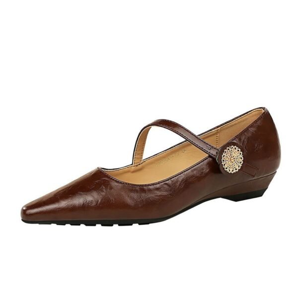 BIGTREE 3683-5K92 Vintage Elegant Fashion Women's Shoes Shallow-Mouth Pointed Wedge One-Strap Single Shoe Round Metal Decoration