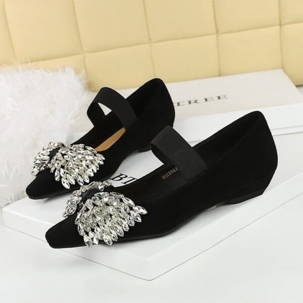 BIGTREE 3683-H72 Korean version of light luxury elastic band one-pedal low-heeled women's single shoes dazzling rhinestone bow wedge-heeled women's shoes