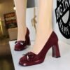Product image BIGTREE 9987-H81 Korean version square head waterproof table high heels suede bow decorative women's shoes light mouth super high heel single shoes