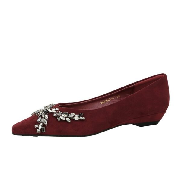 BIGTREE 3683-H69 Korean version of temperament women's shoes pointed head shallow mouth suede single shoes rhinestone chain slope heel low heel versatile women's single shoes