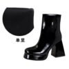 BIGTREE 7992-1 European and American retro women's boots short thick heel super high heel glossy side zipper round head glossy patent leather short boots