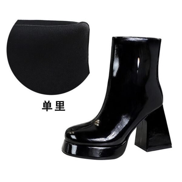 BIGTREE 7992-1 European and American retro women's boots short thick heel super high heel glossy side zipper round head glossy patent leather short boots