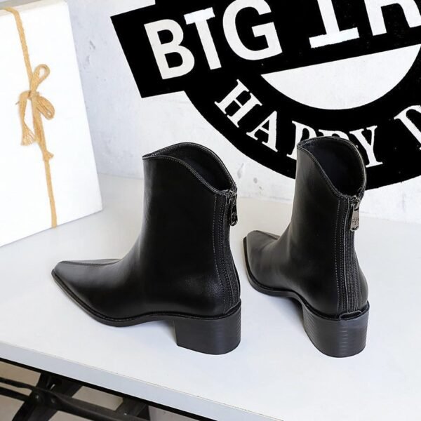 BIGTREE 578-2 European and American style retro simple thick heel medium heel versatile women's boots short boots pointed rear zipper winter short boots