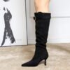 Product image BIGTREE 158A-1 Winter pointed thin heel thin boots women's stacking boots belt buckle pleated high heel boots thin boots