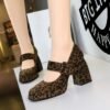 BIGTREE 9613-6 European and American style high-heeled thick-heeled waterproof table suede one-word belt buckle shallow mouth Mary Jane women's shoes single shoes