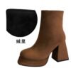 BIGTREE 7992-3 European and American fashion trend women's boots thick heel super high heel waterproof table round head side zipper winter suede short boots