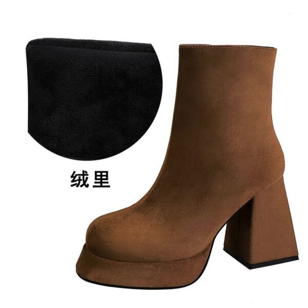 BIGTREE 7992-3 European and American fashion trend women's boots thick heel super high heel waterproof table round head side zipper winter suede short boots