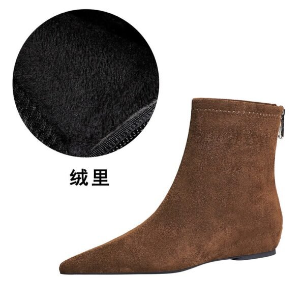 BIGTREE 6383-2 Korean version fashionable and simple low-heeled women's boots low-heeled wedge inner height increase pointed pedicure and thin suede short boots