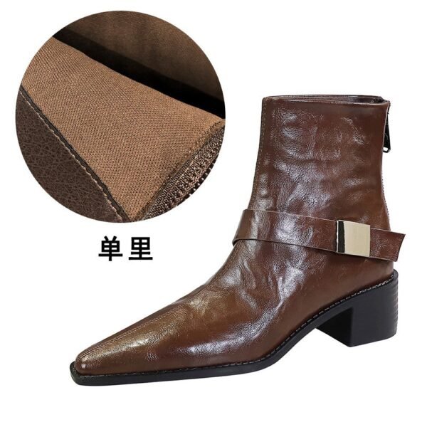 BIGTREE 578-13 Retro European and American style medium heel thick heel pointed metal buckle knight boots short boots winter fashion short boots