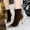 BIGTREE 319-A10 European and American style light luxury women's boots banquet short boots metal pointed pedicure thin Xishi velvet short boots