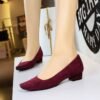 BIGTREE 8291 European and American style temperament square head shallow mouth simple plain surface suede pedicure women's shoes thick heel low heel professional OL single shoes