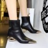 BIGTREE 335-2 European and American style banquet short boots women's boots metal heel hollow and iron head metal pointed short boots