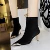 BIGTREE 319-A10 European and American style light luxury women's boots banquet short boots metal pointed pedicure thin Xishi velvet short boots
