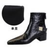 BIGTREE 578-13 Retro European and American style medium heel thick heel pointed metal buckle knight boots short boots winter fashion short boots