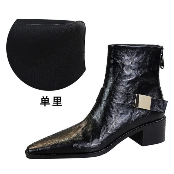 BIGTREE 578-13 Retro European and American style medium heel thick heel pointed metal buckle knight boots short boots winter fashion short boots