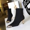 BIGTREE 319-A13 banquet women's boots European and American fashion and sexy thin heels satin metal pointed short boots short boots