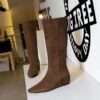 BIGTREE 6632-35 Korean version of tall women's boots, simple and fashionable versatile medium heel wedge heel inner heightening suede tall boots