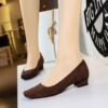 BIGTREE 8291 European and American style temperament square head shallow mouth simple plain surface suede pedicure women's shoes thick heel low heel professional OL single shoes