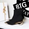 BIGTREE 335-1 European and American style light luxury banquet women's boots medium heel hollow with metal pointed iron head suede short boots