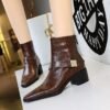 BIGTREE 578-13 Retro European and American style medium heel thick heel pointed metal buckle knight boots short boots winter fashion short boots