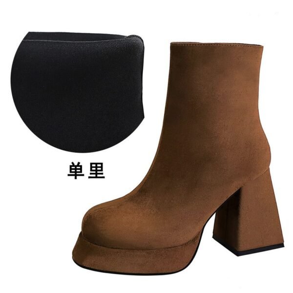 BIGTREE 7992-3 European and American fashion trend women's boots thick heel super high heel waterproof table round head side zipper winter suede short boots