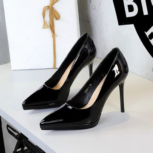 Product image BIGTREE 8366-1 European and American high heels fashion banquet women's shoes thin heel patent leather shallow mouth pointed toe super high heel platform shoes