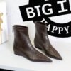 BIGTREE 6383-1 Retro women's boots are comfortable and low-heeled, with heel inner height increased, zipper, pedicure and thin, European and American versatile short boots