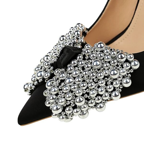 Product image BIGTREE 1983-H60 Korean version temperament bow shoes thin heel super high heel satin light luxury pointed head shallow mouth high heel shoes
