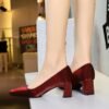 BIGTREE 6293 Spring and Autumn New French Elegant Fashion Single Shoes Square Toe Satin Thick Heel Shallow Plain Plain Mid-Heel Commuter Women's Shoes