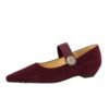 BIGTREE 3683-2K92 Korean version low heel wedge heel versatile suede light mouth metal decorative elastic band one word belt single shoes women