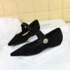 BIGTREE 3683-2K92 Korean version low heel wedge heel versatile suede light mouth metal decorative elastic band one word belt single shoes women