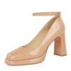 BIGTREE 9981-K103 European and American style simple thick heel super high heel waterproof table patent leather square head word belt single shoes high heels