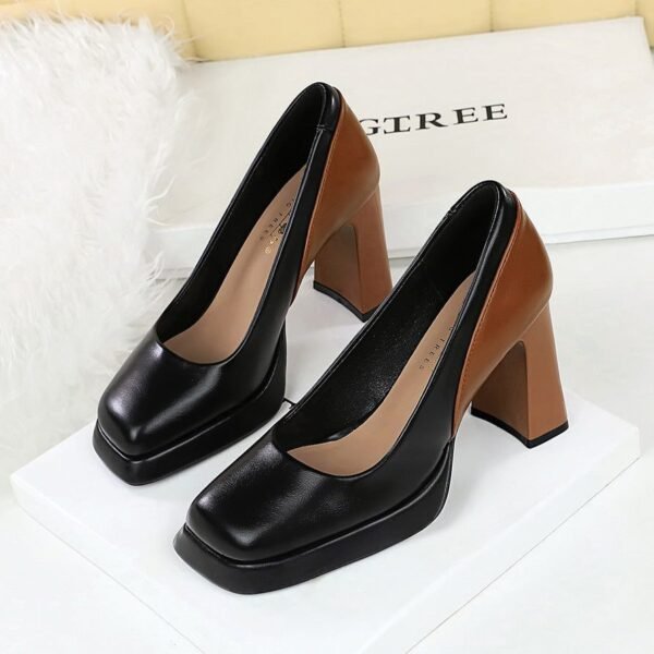 BIGTREE 9986 fashion temperament ultra-high heeled European and American style women's shoes high heels shallow thick heel color blocking platform contrast single shoes