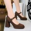 BIGTREE 9613-5 European and American style retro high heels, thick heels, waterproof platform, suede, shallow square scalp, belt buckle, one strap, single shoe woman