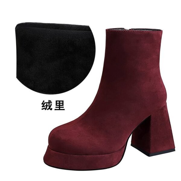 BIGTREE 7992-3 European and American fashion trend women's boots thick heel super high heel waterproof table round head side zipper winter suede short boots