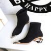 BIGTREE 335-1 European and American style light luxury banquet women's boots medium heel hollow with metal pointed iron head suede short boots