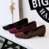BIGTREE 8291 European and American style temperament square head shallow mouth simple plain surface suede pedicure women's shoes thick heel low heel professional OL single shoes